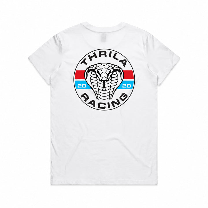 Cobra White Ladies Top (Choose Tee or Tank) — tee back view