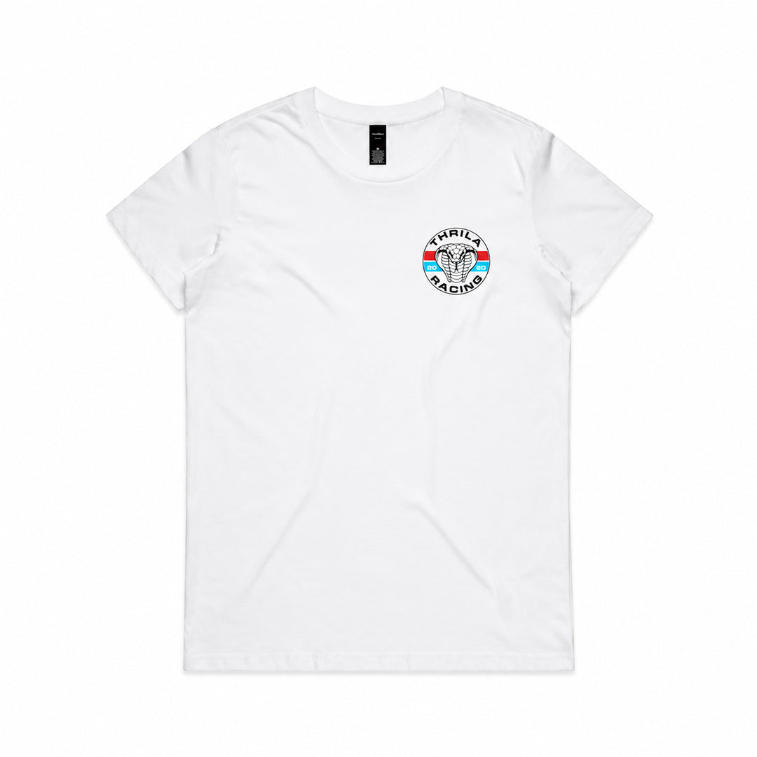 Cobra White Ladies Top (Choose Tee or Tank) — tee front view