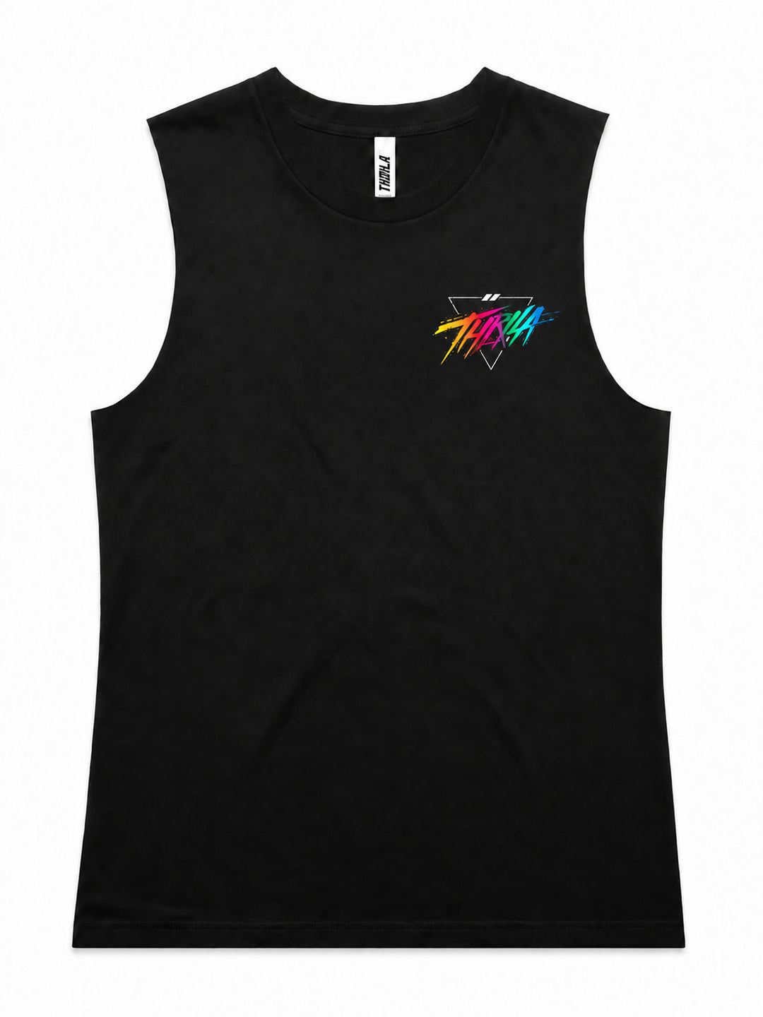 Miami artwork on a black ladies tank, front view