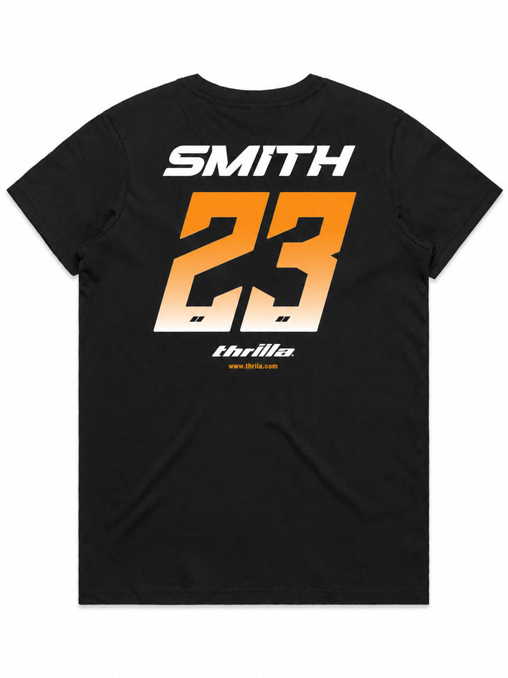 Racer CUSTOM NAME &amp; NUMBER Ladies Top (Choose Tee or Tank) — tee back