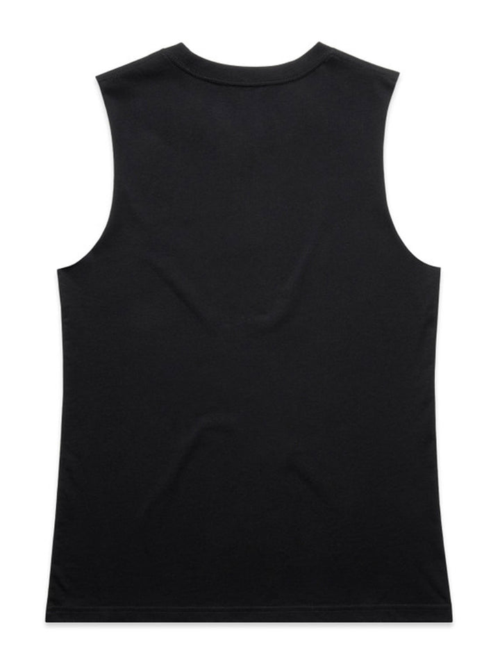Stealth low-branding ladies tank in black, back view with no print