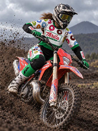 THRILA Dough Motocross racewear on a rider