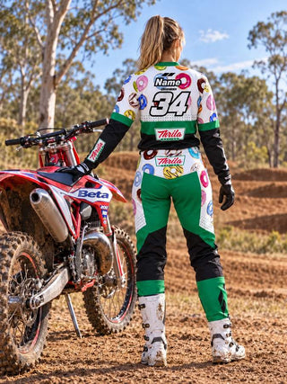 THRILA Dough Motocross racewear on a rider