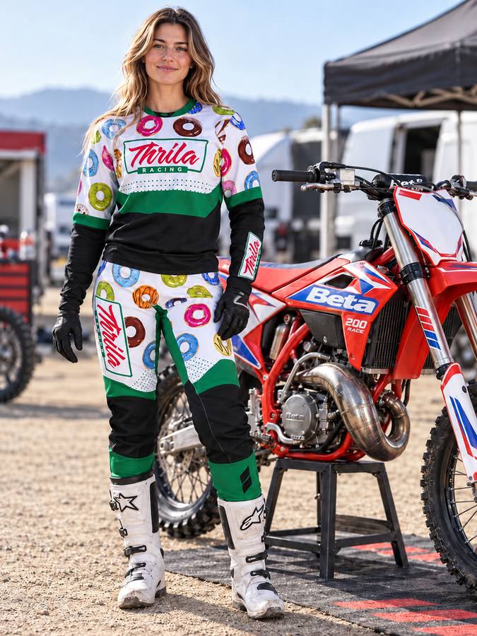 THRILA Dough Motocross racewear on a rider