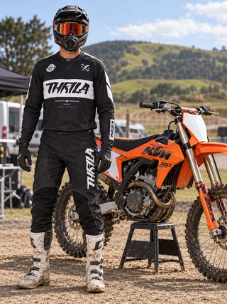 THRILA Thrash Motocross racewear on a rider