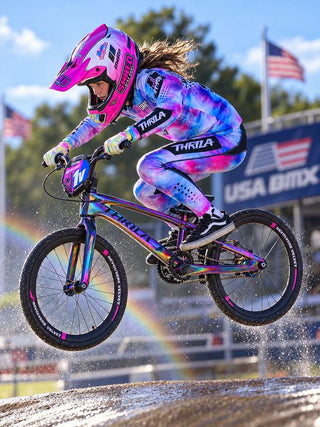 THRILA Spectrum BMX racewear on a rider