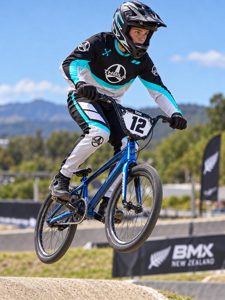 THRILA Arrow BMX racewear on a rider